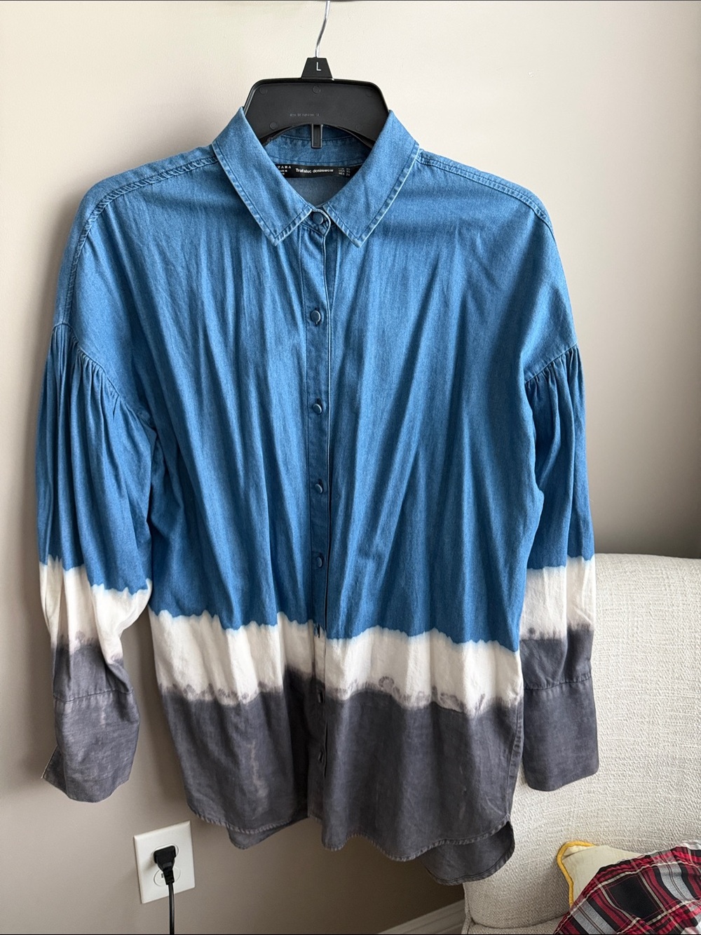 Zara Blue Ombre Button-Down Shirt with White and Gray Bands